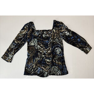 Vintage Velvet Burnout Ruched Libra Top Blue Leopard Y2K Goth Witchy Grunge Med